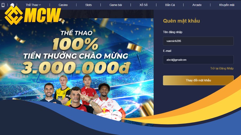 Lấy lại mật khẩu MCW bằng tính năng trên trang web