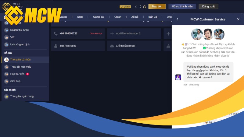 Liên hệ với bộ phận hỗ trợ khách hàng của nền tảng MCW