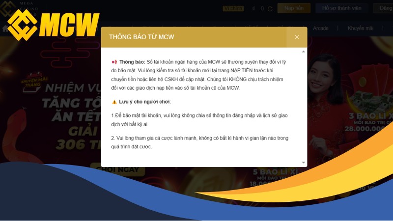Một số lưu ý dành cho thành viên khi nạp tiền vào nhà cái MCW